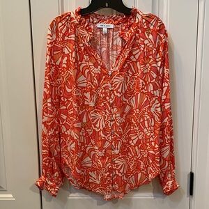 Alex & Jordan Orange Coral Floral Button-Down Blouse